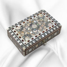Load image into Gallery viewer, J108 Elegant Mother of Pearl Mosaic Jewelry Box – Egyptian Chest with Key Lock