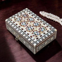 Load image into Gallery viewer, J109 Mother of Pearl Mosaic Egyptian Chest – Rectangular Jewelry Box with Lock