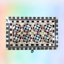 Load image into Gallery viewer, J109 Mother of Pearl Mosaic Egyptian Chest – Rectangular Jewelry Box with Lock