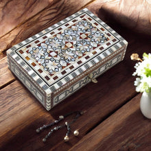 Load image into Gallery viewer, J110 Mother of Pearl Brown Egyptian Chest – Rectangular Jewelry Wood Box