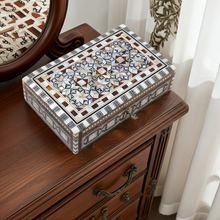 Load image into Gallery viewer, J110 Mother of Pearl Brown Egyptian Chest – Rectangular Jewelry Wood Box