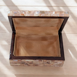 J113 Handcrafted Egyptian Mosaic Mother of Pearl Wooden Jewelry Box Velvet Lined