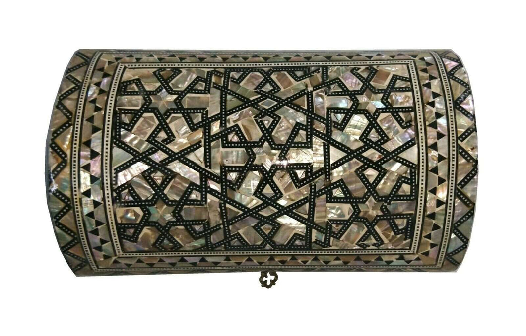 J42 Gorgeous Mother of Pearl Mosaic Trinket Egyptian Bombe Bombay Jewelry Box