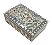 Load image into Gallery viewer, J96 Mother of Pearl Mosaic Trinket Egyptian Rectangular Velvet Jewelry Box