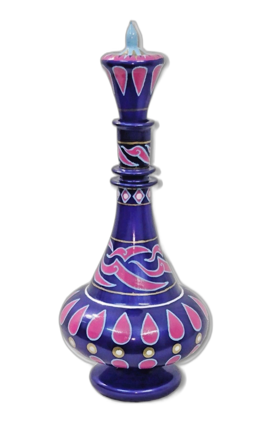 LJ248 Jeanie Genie Hand-Paint Mouth-Blown Glass Blue Pink Dream Bottle