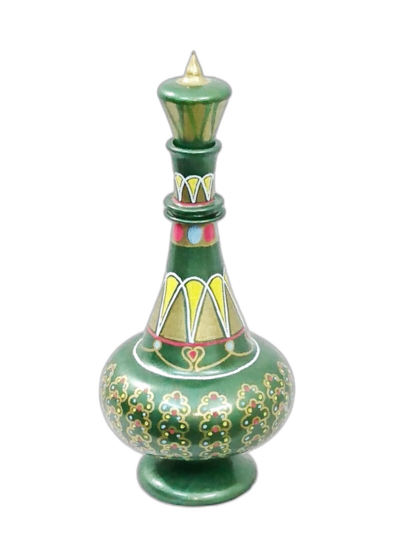 LJ90 Hand Painted Mouth-Blown Glass Second Season Green Jeanie Genie Bottle