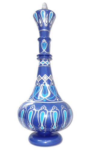 LC342 Hand Painted MouthBlown Glass Arabesque Blue Jeanie Dream Bottle