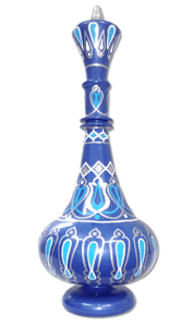 LC342 Hand Painted MouthBlown Glass Arabesque Blue Jeanie Dream Bottle