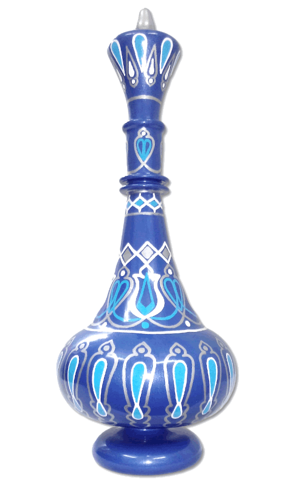 LC342 Hand Painted MouthBlown Glass Arabesque Blue Jeanie Dream Bottle