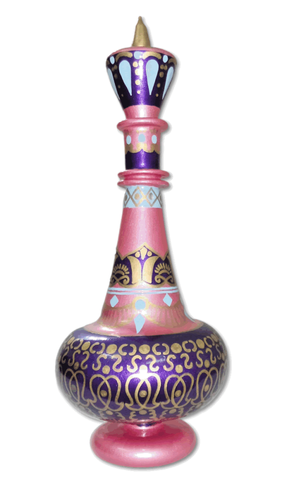 LT339 Hand Painted Mouth-Blown Glass Reunion Blue Pink Jeanie Genie Bottle