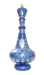 LT489 Hand Painted Mouth-Blown Glass Blue Genie Jeanie Genie Decorative Bottle