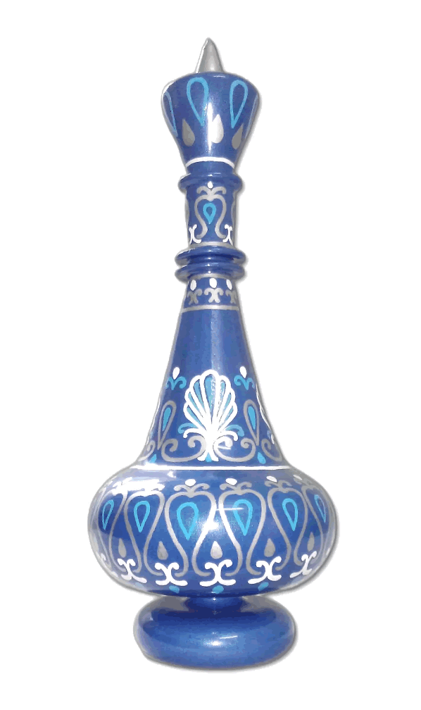 LT489 Hand Painted Mouth-Blown Glass Blue Genie Jeanie Genie Decorative Bottle