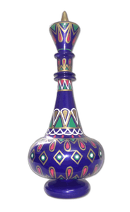 LT490 Enchanting Mystical Blue Dream Glass Bottle: Hand-Painted Genie