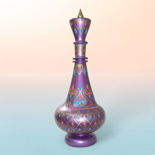 LC498 Marvelous Hand-Painted Egyptian Genie Bottle Purple Mauve Hand-Blown Glass