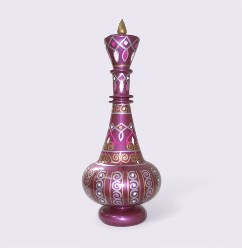 LC499 Hand-Blown Egyptian Genie Bottle – Deep Purple Burgundy Hand-Painted Glass