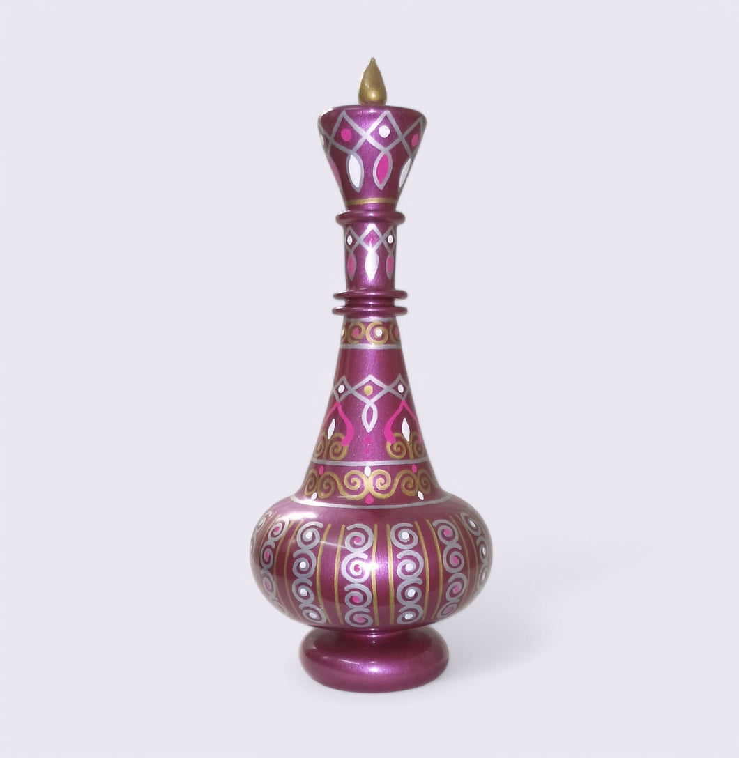 LC499 Hand-Blown Egyptian Genie Bottle – Deep Purple Burgundy Hand-Painted Glass