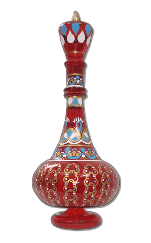 LJ407T Jeanie Genie Hand Painted Mouth-Blown Transparent Red Glass Bottle