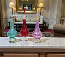 Load image into Gallery viewer, LW13 Handmade Blown Glass Egyptian Folk Art Perfume Bottle Large Purple Red Turquoise Ribbed Souvenir