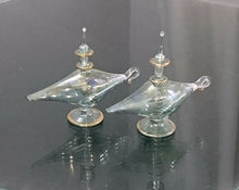 Load image into Gallery viewer, LW38 Handcrafted Egyptian Glass Perfume Bottles, Mouth-Blown with Gold Accents, 12.5 cm Aladdin Style, Set of 2