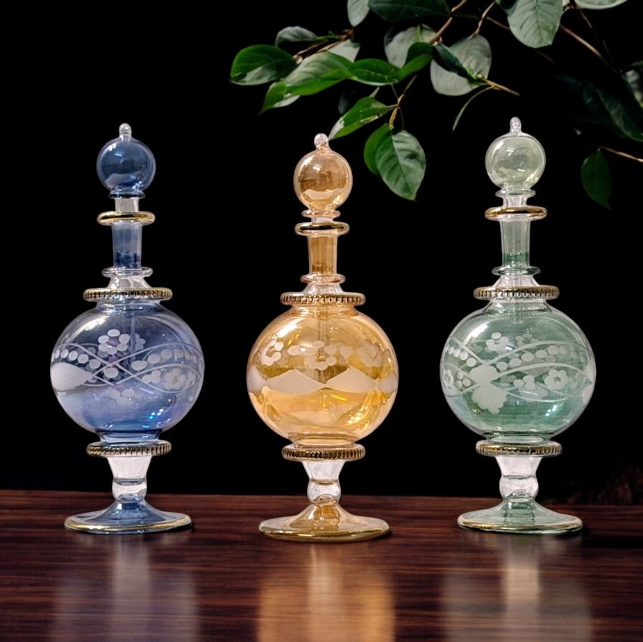 LW43 Large Hand-Blown Egyptian Decorative Glass Perfume Bottle Set *4.4 Ounce*