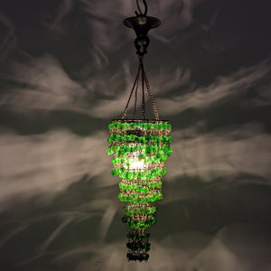 B304 Green Glass-Bead Cone gypsy Chandelier Beaded Hanging Pendant plant lovers