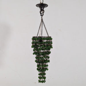 B304 Green Glass-Bead Cone gypsy Chandelier Beaded Hanging Pendant plant lovers