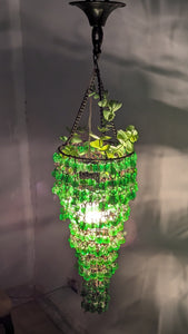B304 Green Glass-Bead Cone gypsy Chandelier Beaded Hanging Pendant plant lovers