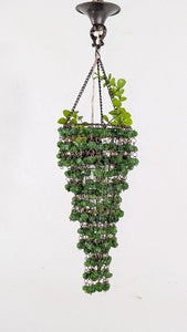 B304 Green Glass-Bead Cone gypsy Chandelier Beaded Hanging Pendant plant lovers