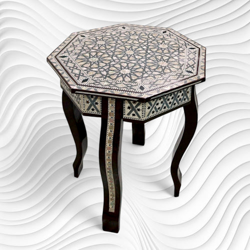 W155 BR Mother of Pearl Moroccan Corner Wood Octagonal Table Brown End Coffee