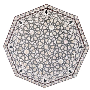 W155 BR Mother of Pearl Moroccan Corner Wood Octagonal Table Brown End Coffee