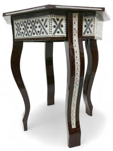 W155 BR Mother of Pearl Moroccan Corner Wood Octagonal Table Brown End Coffee