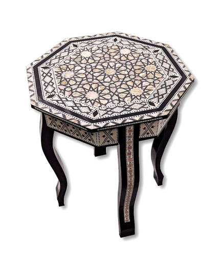 W155 BL Mother of Pearl Moroccan Corner Wood Octagonal Table Black End Coffee