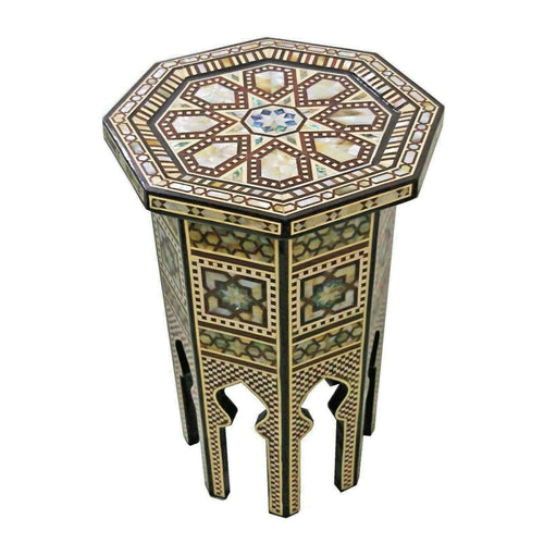 W163 Vintage Moroccan Handcraft Mother Of Pearl Inlay Coffee Side Table Trinket