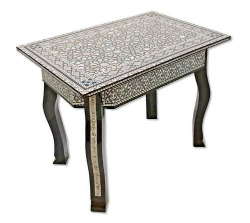 W164 Moroccan Handcraft Mother Pearl Large Rectangular Brown Coffee Side Table