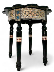 W165 🌹 Handmade Mother of Pearl Inlaid Egyptian Round/Rose End Side Table ✨ Luxury Home Décor