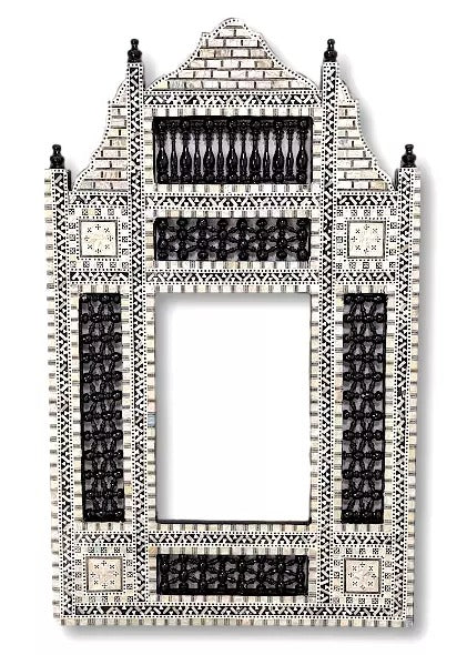 W173BL Black Arabesque Mother of Pearl Wood Mirror Egyptian Rectangular Frame