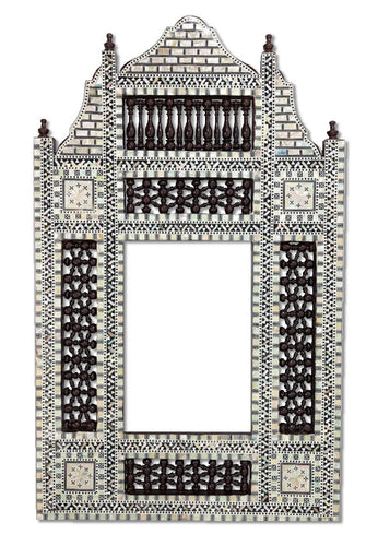 W173BR Brown Arabesque Mother of Pearl Wood Mirror Egyptian Rectangular Frame