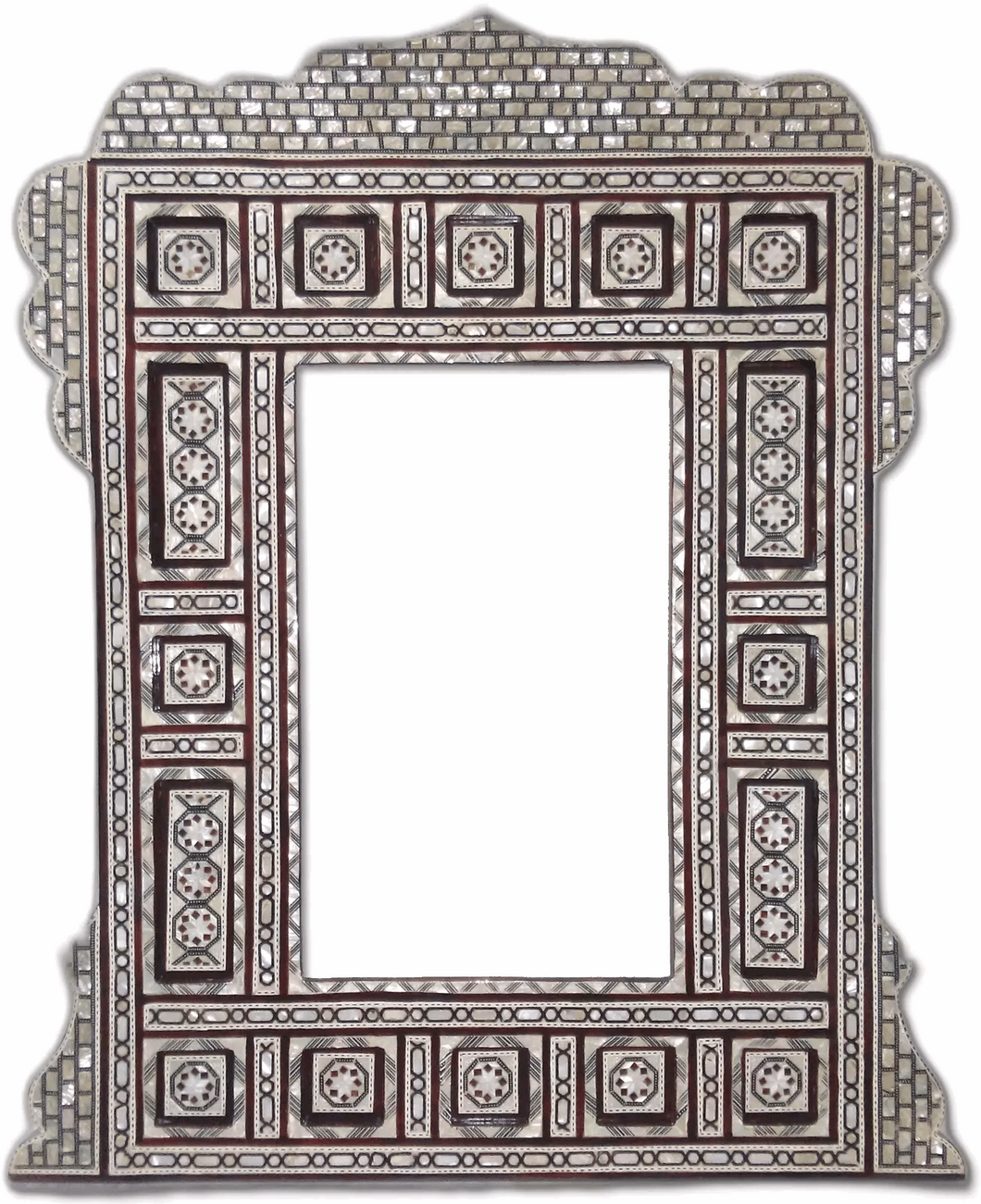 W176 Gorgeous Antique Style Egyptian Brown Mother of Pearl Wood Mirror Frame