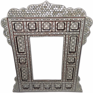 W176 Gorgeous Antique Style Egyptian Brown Mother of Pearl Wood Mirror Frame