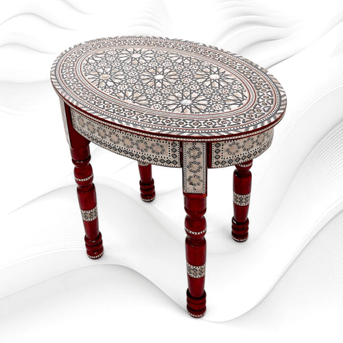 W40R ✨ Oval Moroccan Art Table – Solid Beech Wood 🌟 Hand-Inlaid Mother of Pearl ✨