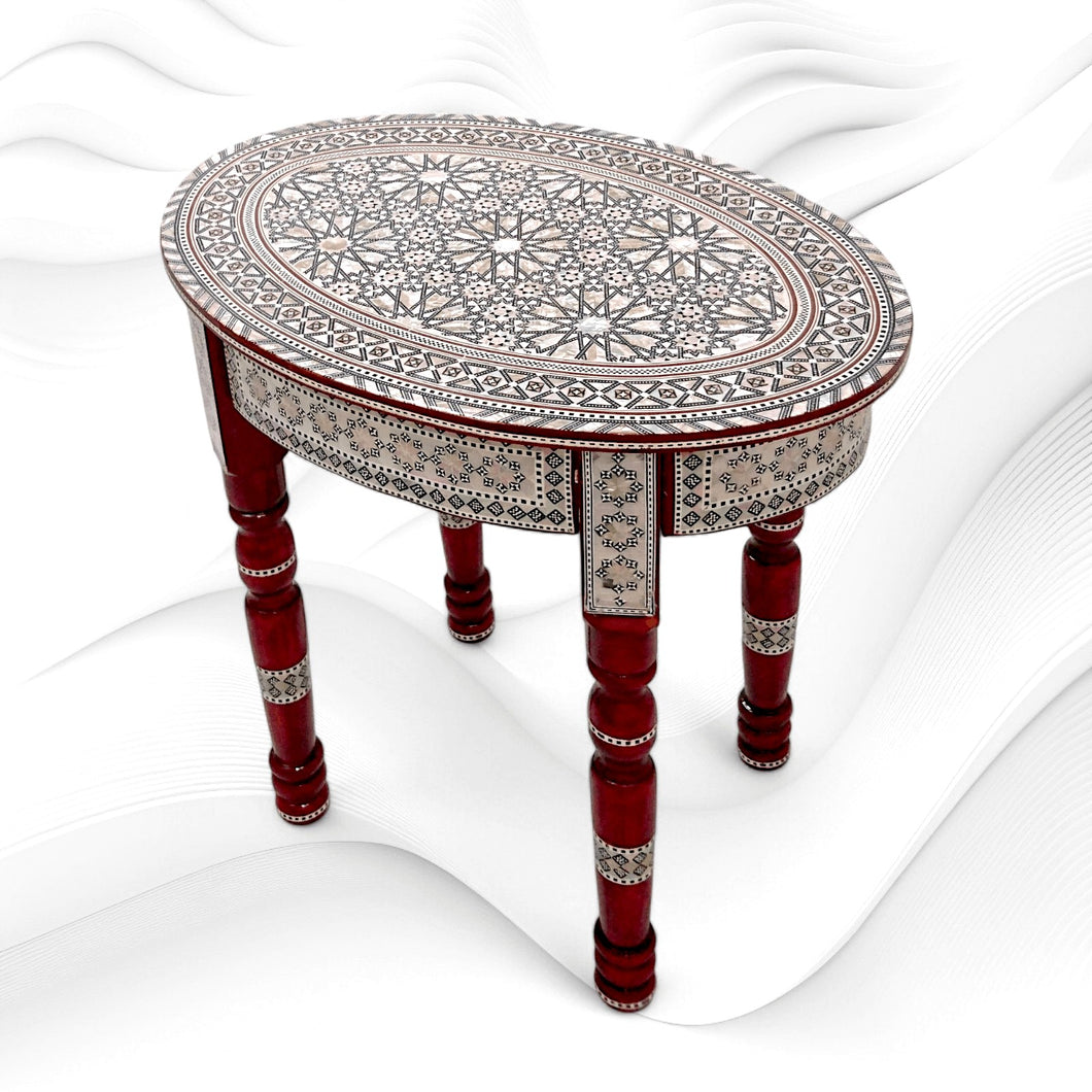 W40R ✨ Oval Moroccan Art Table – Solid Beech Wood 🌟 Hand-Inlaid Mother of Pearl ✨