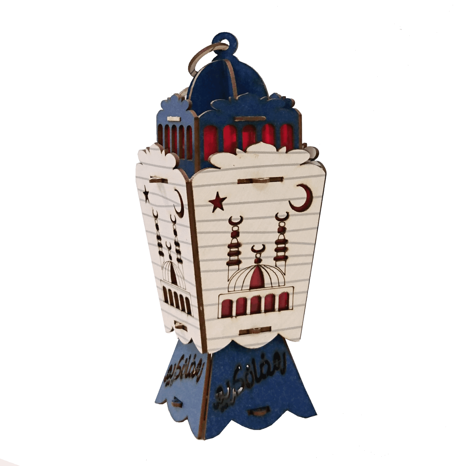 AA121 BOGO Ramadan Octagonal Laser Cut Children Wood Lantern LED Flashing Light