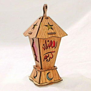 AA123 BOGO Ramadan Square Laser Cut Kids Wood Lantern with LED Flashing Light