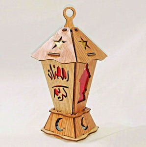 AA123 BOGO Ramadan Square Laser Cut Kids Wood Lantern with LED Flashing Light