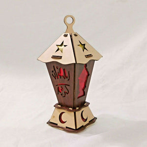 AA123 BOGO Ramadan Square Laser Cut Kids Wood Lantern with LED Flashing Light