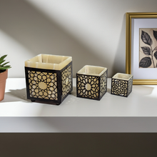 Load image into Gallery viewer, B210 Alabaster &amp; Brass Moroccan Votive LED Candle Holders Nested Tea-Light Set