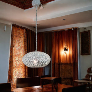 B260W Handcrafted White Perforated Steel Pendant Light – Moroccan Style Shadow