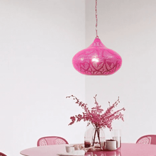 Load image into Gallery viewer, B268 Pink Steel Oriental Hanging Pendant Lamp| 12&quot; Shade | Hardwired | LED 25-30