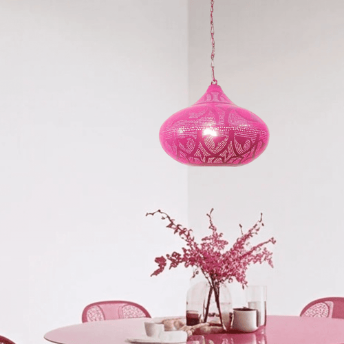 B268 Pink Steel Oriental Hanging Pendant Lamp| 12