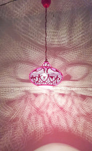 B268 Pink Steel Oriental Hanging Pendant Lamp| 12" Shade | Hardwired | LED 25-30